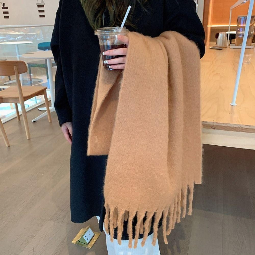 Khăn choàng Cashmere mùa đông EBINLANDS, Khăn quàng cổ dài Mohair ấm áp, Khăn choàng mềm màu trơn dày thời trang quấn nữ