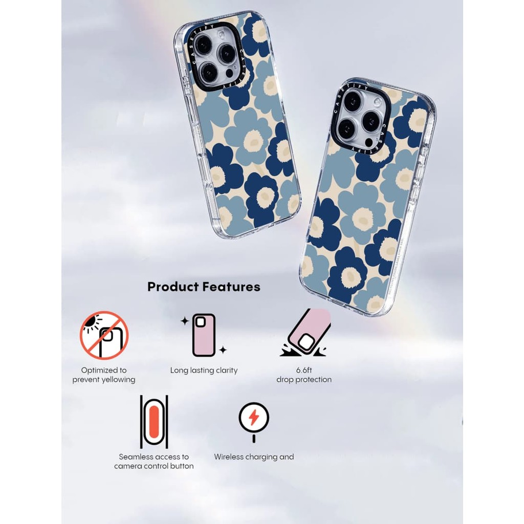 Casetify X Hoa Xanh Hút Từ Tính Trong Suốt Cứng Acrylic Mặt Sau TPU Edge Ốp Lưng Điện Thoại Ốp Lưng Tác Động Cho Apple IPhone 13 14 15 Pro Max