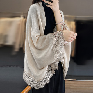Áo khoác choàng Áo Choàng Áo len phối bên ngoài áo choàng Áo len cardigan Áo dệt kim mẫu dài vừa cho nữ mùa thu đông phong cách tây thời trang rộng rãi