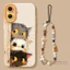 Ốp điện thoại hình mèo hoạt hình dễ thương + dây buộc cho iPhone 17 16 15 14 13 12 11 Pro Max X Xr Xs Max 7 8 Plus SE2020