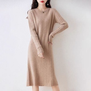 Thu Đông Phong Cách Mới Giữa Chiều Dài Dệt Kim Đầm Rời Size Lớn Áo Len Béo mm Thời Trang Over-the-Knee Sw