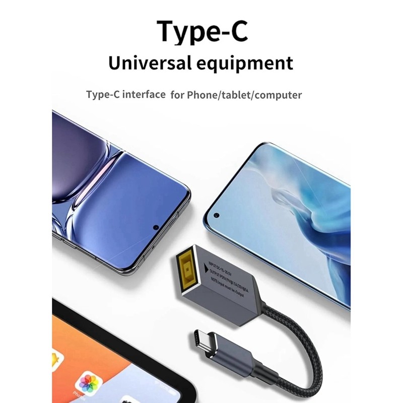 Pd100w cho Cáp sạc chuyển đổi Lenovo DC Square Jack sang USB Type-C Tương thích với bộ sạc máy tính xách tay Lenovo