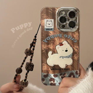 Phim Bảo Vệ Ống Kính Dễ Thương Chó Con Nâu Da Báo Đính Hạt Dây Xích Ốp Lưng Điện Thoại iPhone 17Promax 16 15 Pro Max 11 12 13 14 Promax 15Plus Vỏ Nữ Chống Sốc