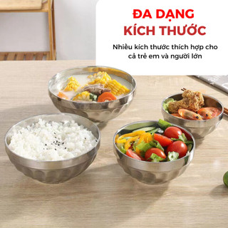 Tô inox 2 lớp cách nhiệt chống nóng size 11.5cm 14cm 16cm 18cm 20cm đựng cơm canh tiện lợi bền đẹp