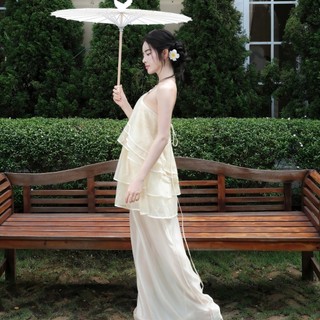 Đầm dài Khiết Style thiết kế cổ yếm xếp tầng bay bổng, chất tơ hồ điệp mềm nhẹ nữ tính KD259