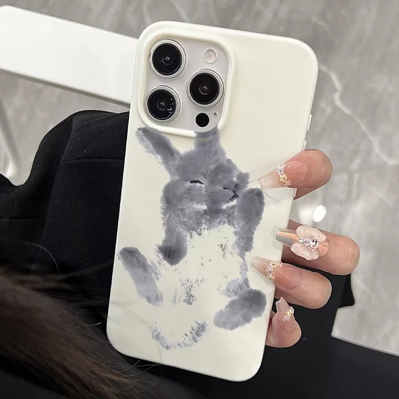 Mực Và Rửa Tranh Thỏ Thiết Kế Nghệ Thuật Ốp Lưng Điện Thoại Cho iPhone 16 15 Pro Max 11 12 13 14 Pro Plus 16E Silicon Mềm Chống Sốc Bảo Vệ