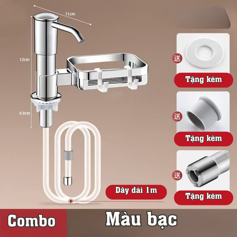 Bộ Vòi Bơm Nước Rửa Chén Bát DINO Kèm Giá Để Đồ Gắn Bồn Rửa Nhựa ABS Kèm Ống Dẫn Silicon 120cm
