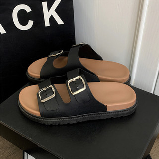 Mới Retro Đơn Giản Dép Dày Dây Đeo Khóa Đôi Birkenstock Dép Nữ Dép Ngoài Trời