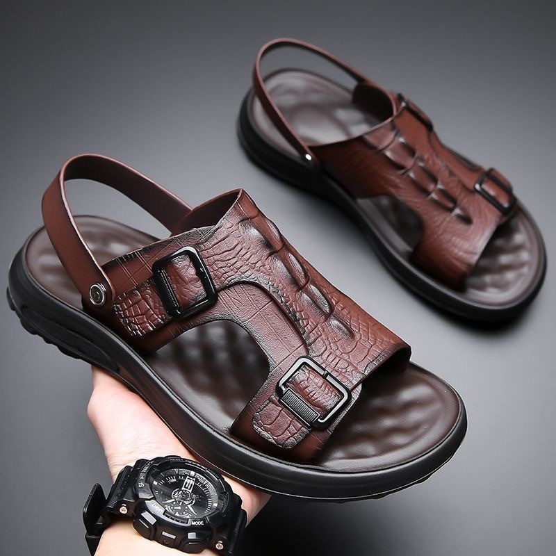 Giày Sandal Nam Mùa Hè 2025 Da Giả Thoáng Khí Chống Trơn Trượt Giày Đi Biển Cát Kép