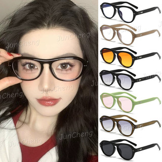 Kính chống bức xạ hình bầu dục khung đen thời trang Hàn Quốc dành cho nam và nữ có khuôn mặt mỏng Kính mắt chống ánh sáng xanh Kính râm màu chuyển màu