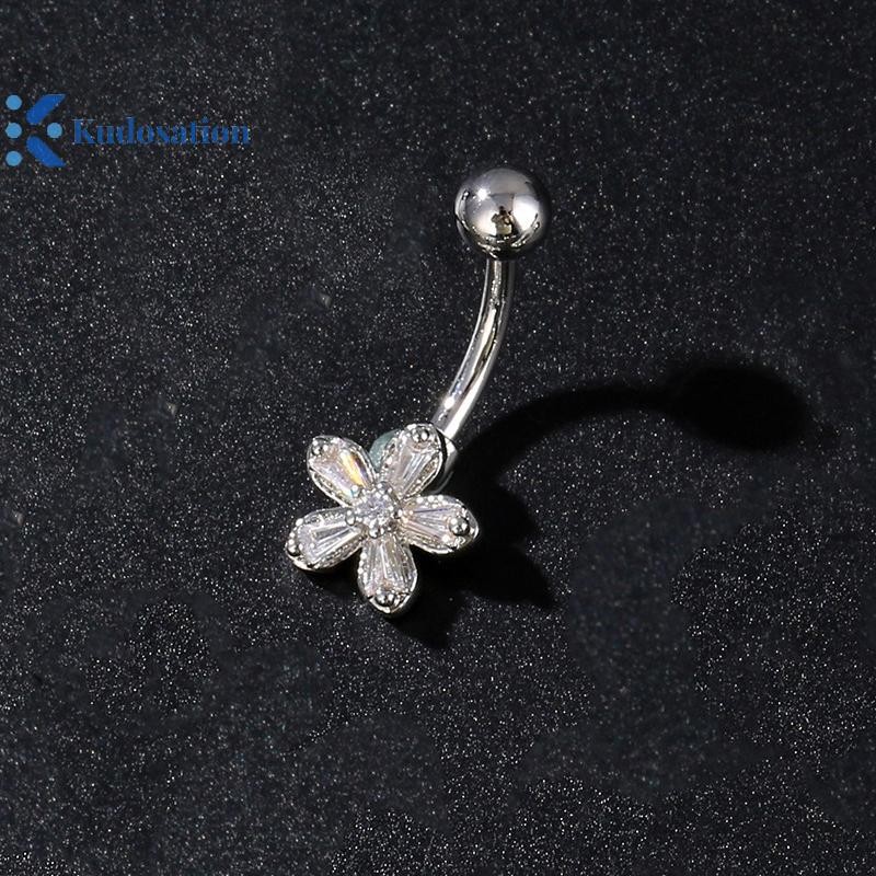 Kudosation Thép Không Gỉ Hoa Bụng Nút Nhẫn Rốn Xuyên Cho Nữ Cô Gái Gợi Cảm Bụng Xuyên Nhẫn Cơ Thể Trang Sức