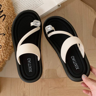 XiXitiao Bờ Biển Sáng Tạo Vuông Kim Cương Mùa Hè Màu Sắc Đơn Giản Phù Hợp Với Bãi Biển Flip-Flops Nữ