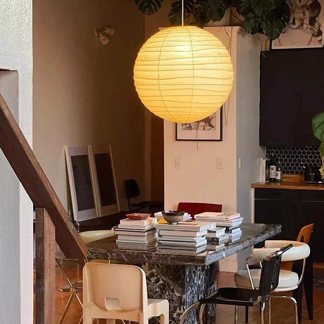 Đèn chùm trần ăn uống Retro Ball, Đèn LED mặt dây chuyền giấy gạo trang trí thẩm mỹ Nhật Bản, Phòng ngủ Phòng khách Nhà bếp Đảo Đèn thả