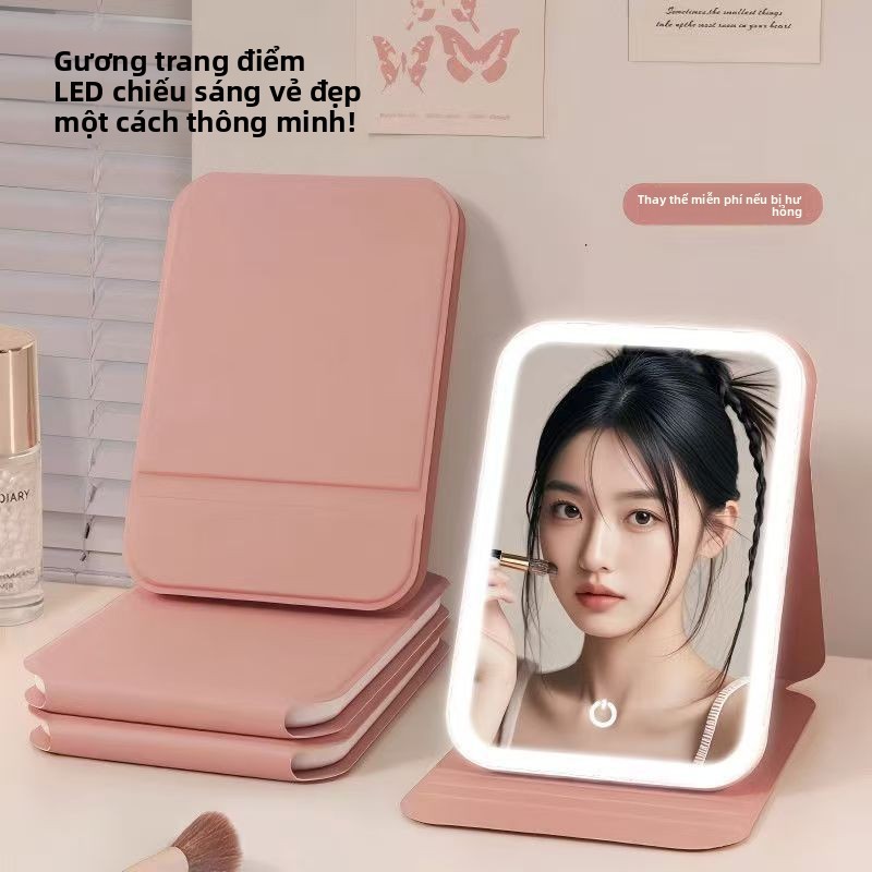 Gương Makeup LED Gập Gọn Để Bàn - Đèn Soi Di Động Cho Nữ Phong Cách Hàn Quốc Đang Hot Trend