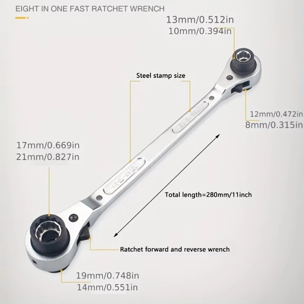 SAIA 1 Bộ Cờ Lê Xương Chó, Cờ Lê Ratchet Đôi 8 Trong 1 Có Thể Điều Chỉnh, Cờ Lê Ổ Cắm Hai Mặt Bằng Thép Đa Năng Rất Hữu Ích Để Làm Việc Dễ Dàng