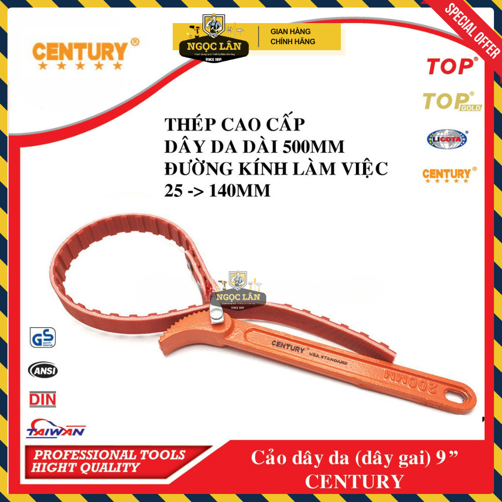 [Chính hãng[ Cảo dây da, cảo mở lọc dầu (nhớt) Century 9" đường kính điều chỉnh từ 25-140mm cao cấp