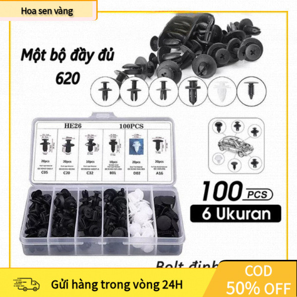 【24H】Set 100 đinh tán nhựa, ốc vít nhựa, chốt nở cho phụ tùng xe ô tô chốt nhựa vít nở nhựa