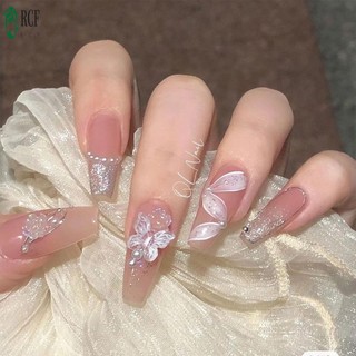 Móng tay giả ren với bột lung linh Chống Chip Móng tay giả chống nhòe cho nữ trang điểm tay hợp thời trang