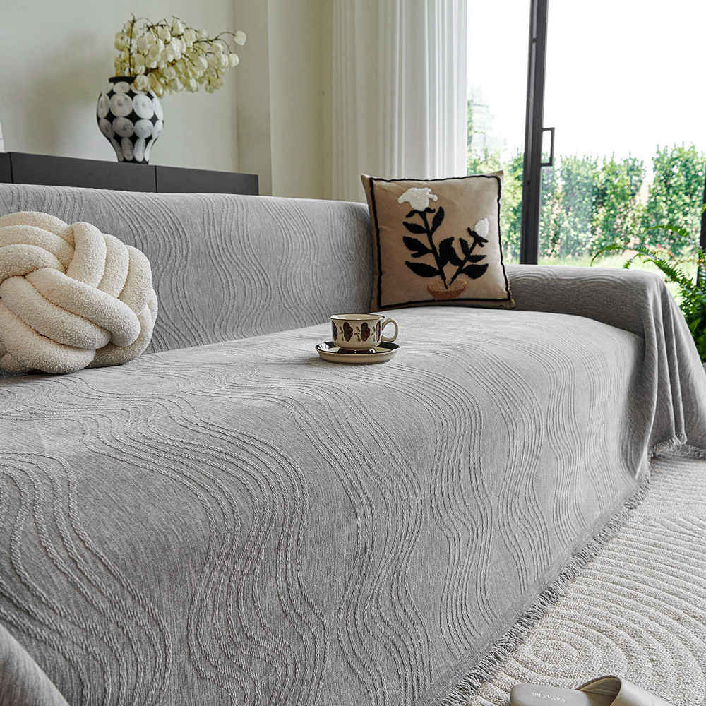 Vỏ Bọc Ghế Sofa Vải Nhung Jacquard Đơn Giản Hiện Đại Màu Trơn, Vỏ Bọc Một Mảnh Chống Trượt Đa Năng Cho Ghế Sofa, Vỏ Bọc Bảo Vệ Động Vật Hình Gợn Sóng Nước Đa Năng