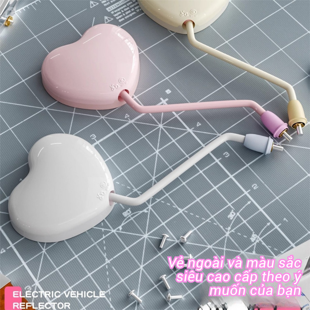 1 Cặp Gương xe máy dễ thương hình trái tim, Gương độ phân giải cao, Gương xe điện，gương xe máy xoay 360 độ，phụ kiện xe điện，gương xe cute