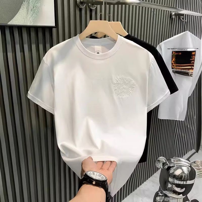 Áo thun nam cổ tròn thêu mùa hè VG Áo thun ngắn tay thông thường