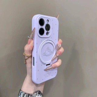 Dễ Thương KT Cat Planet Wave Point Giá Đỡ Từ Tính Ốp lưng Di Động Cho iPhone16 15 14 13 12 11 Pro Max Chống Sốc Bảo Vệ Camera Mặt Sau Cứng Chống Rơi