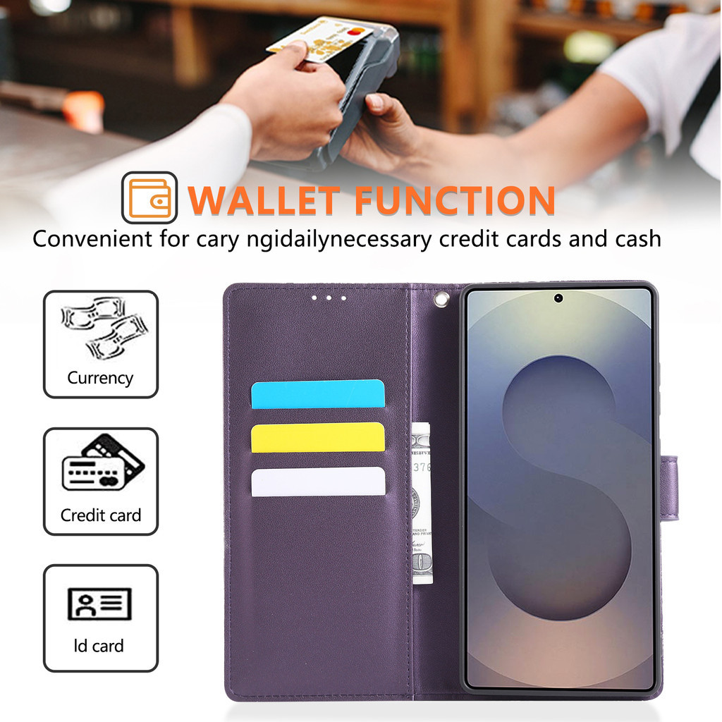 Ốp điện thoại ví từ tính bằng da Samsung Galaxy S25 Ultra S24 FE S23 Plus S22 A06 A16 A36 A56 5G S25 Edge Vintage Retro Flower Flip Cover Khe cắm thẻ Vỏ điện thoại PU