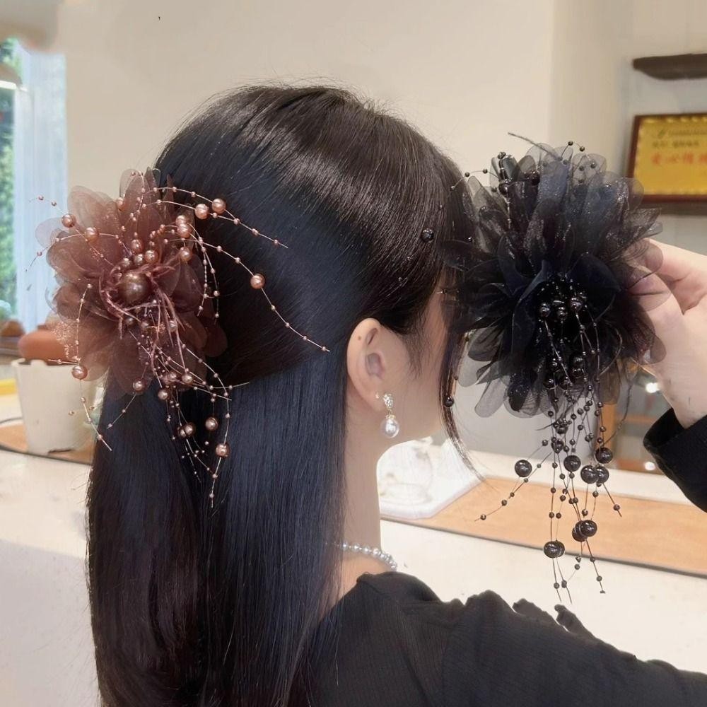 RTJIFSS Kẹp, Vuốt Tóc Tua Rua Nhựa, Hoa Mẫu Đơn Thời Trang Nơ Tóc Cô Gái