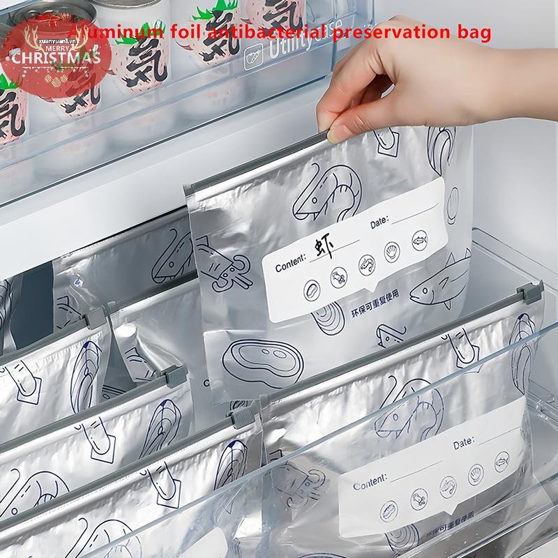 XUAN 10 Cái / túi Túi Túi Đựng Thực Phẩm Lá Nhôm Dung Tích Lớn Chống Rò Rỉ Tủ Đông An Toàn Nhà Bếp Túi Tươi Giữ Tươi Túi Khóa Zip Có Thể Tái Sử Dụng VN