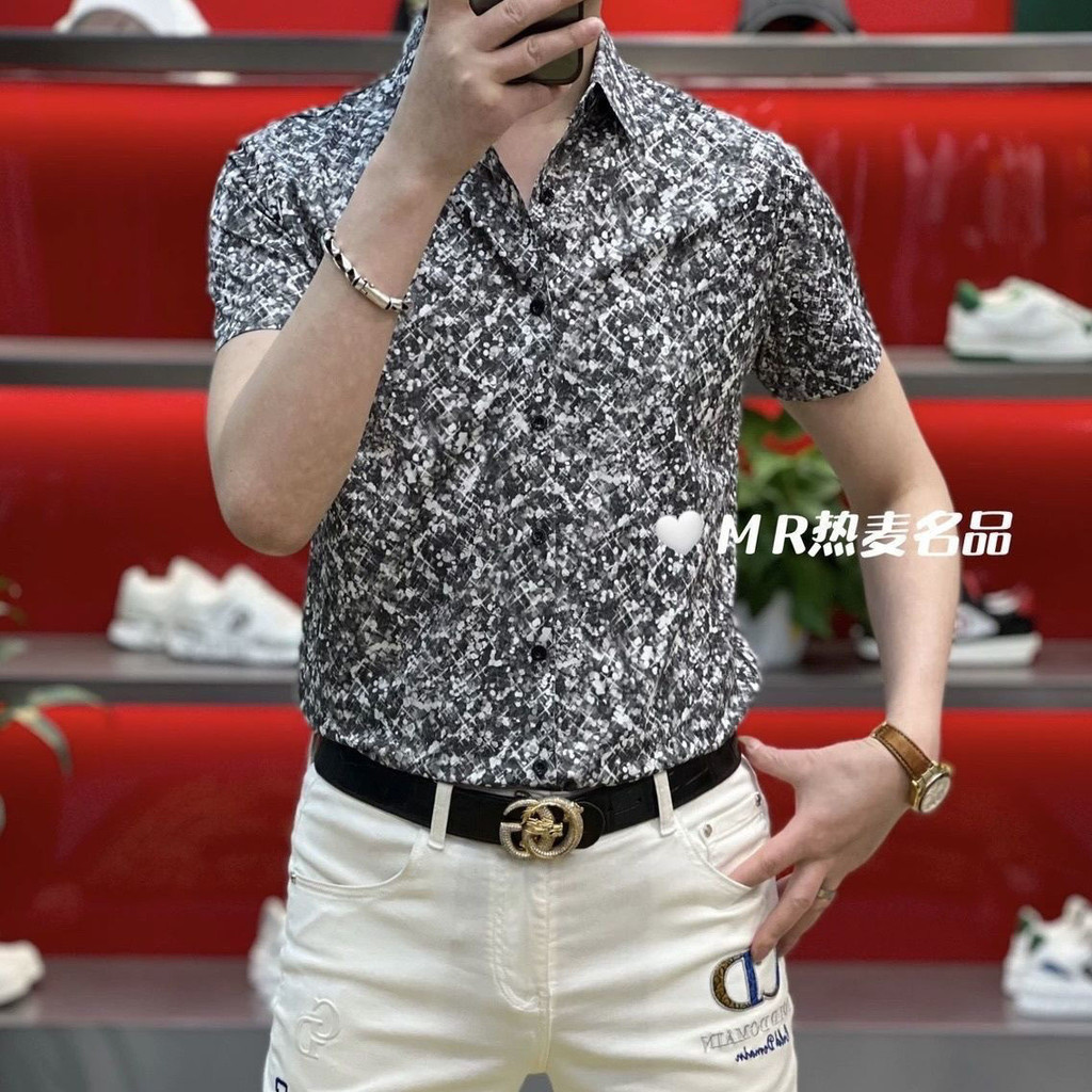 Mùa Hè 2025 Mới Tay Ngắn Thời Trang Nam Slim fit Cổ Áo Sơ Mi Nam