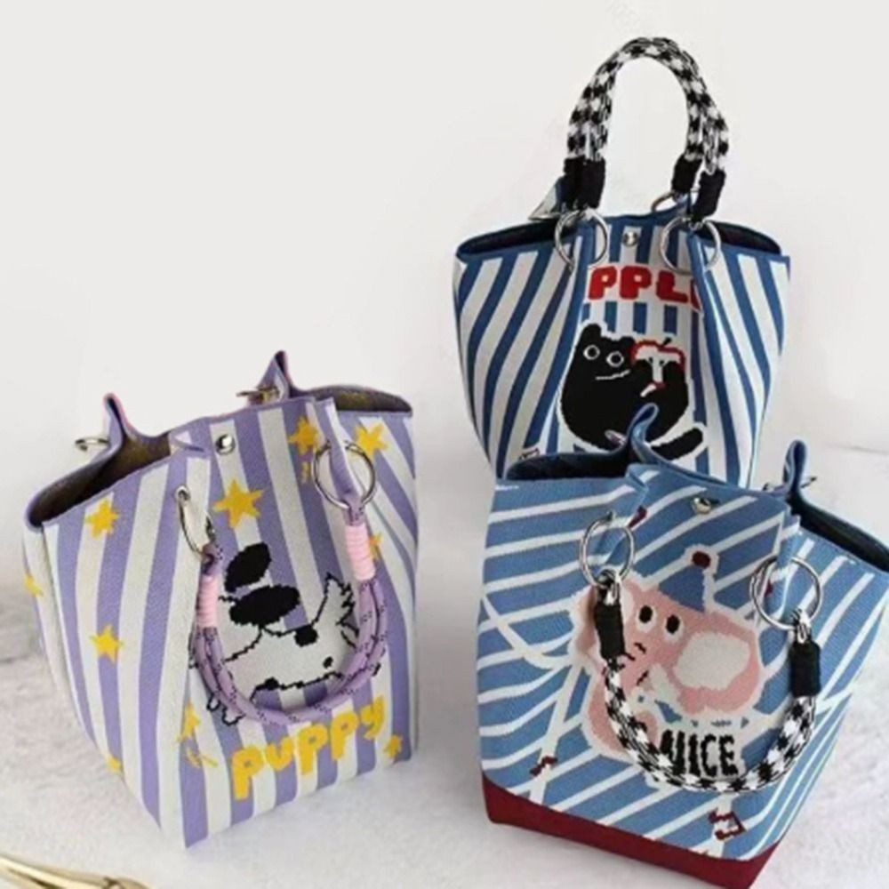 HOBBYIN Túi Đeo Vai HOBBYIN, Túi Xô Dệt Kim Dung Tích Lớn Handmade, Túi Xách Khóa Vòng Dệt Hoạt Hình Thời Trang Cho Nữ Bé Gái