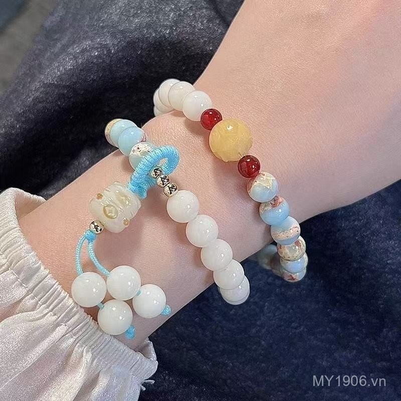 Vòng Tay Đôi từ Đá Shoushan với Hạt Ngọc Trắng