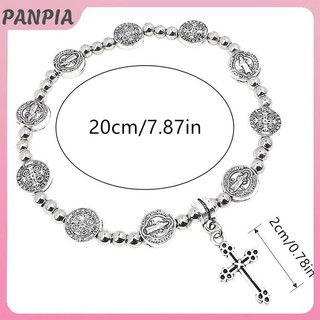 PANPIA-Retro Màu Bạc Thánh Biểu Tượng Tôn Giáo Chúa Giêsu Thánh Giá Đính Hạt Vòng Tay Công Giáo Cơ Đốc Trang Sức Mân Côi Quà Tặng