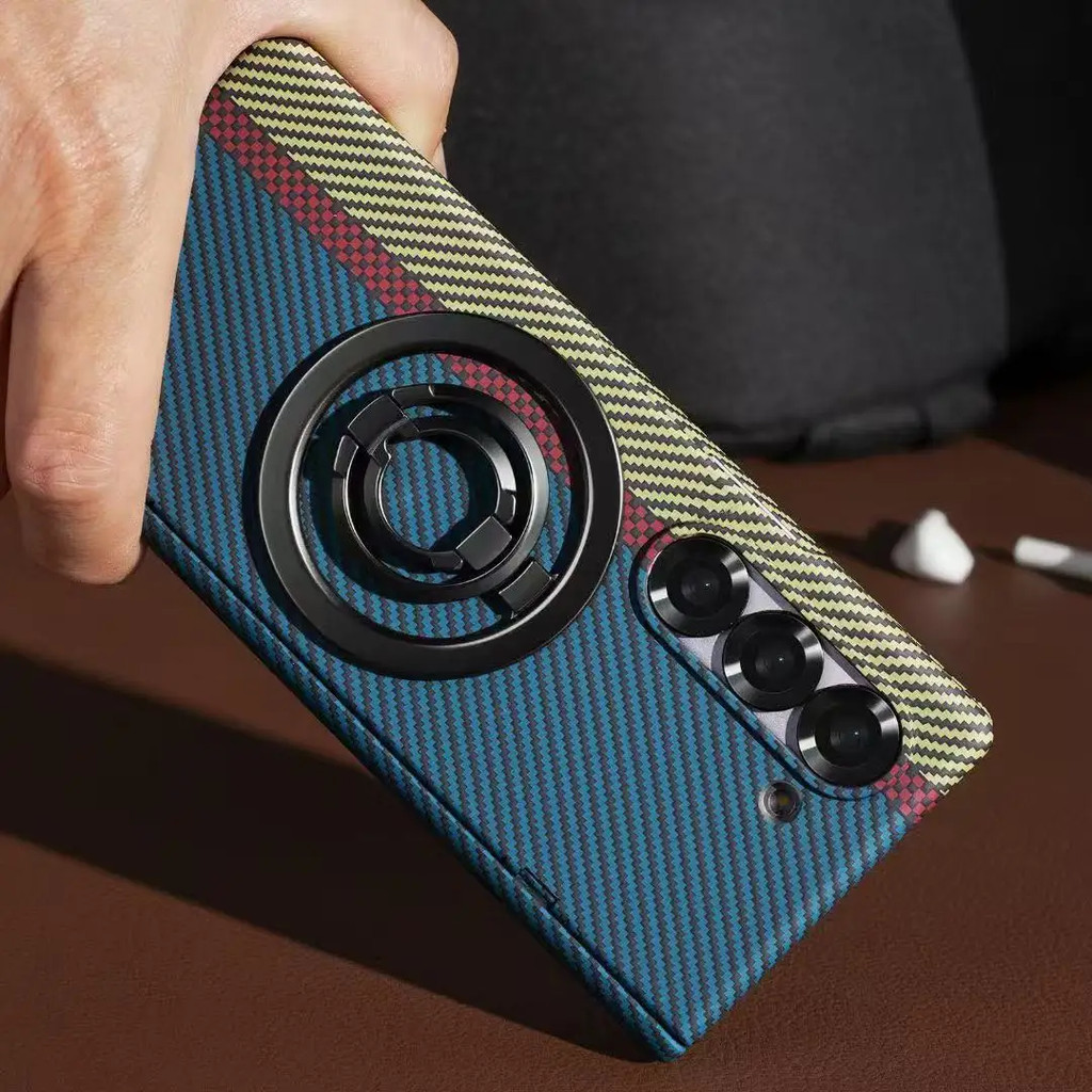 Dành Cho Samsung Galaxy Z Fold 7 6 5 4 3 5G Vỏ Điện Thoại Từ Tính Bằng Sợi Carbon Có Giá Đỡ Nhẫn Chân Đế Mỏng Siêu Sốc Bao