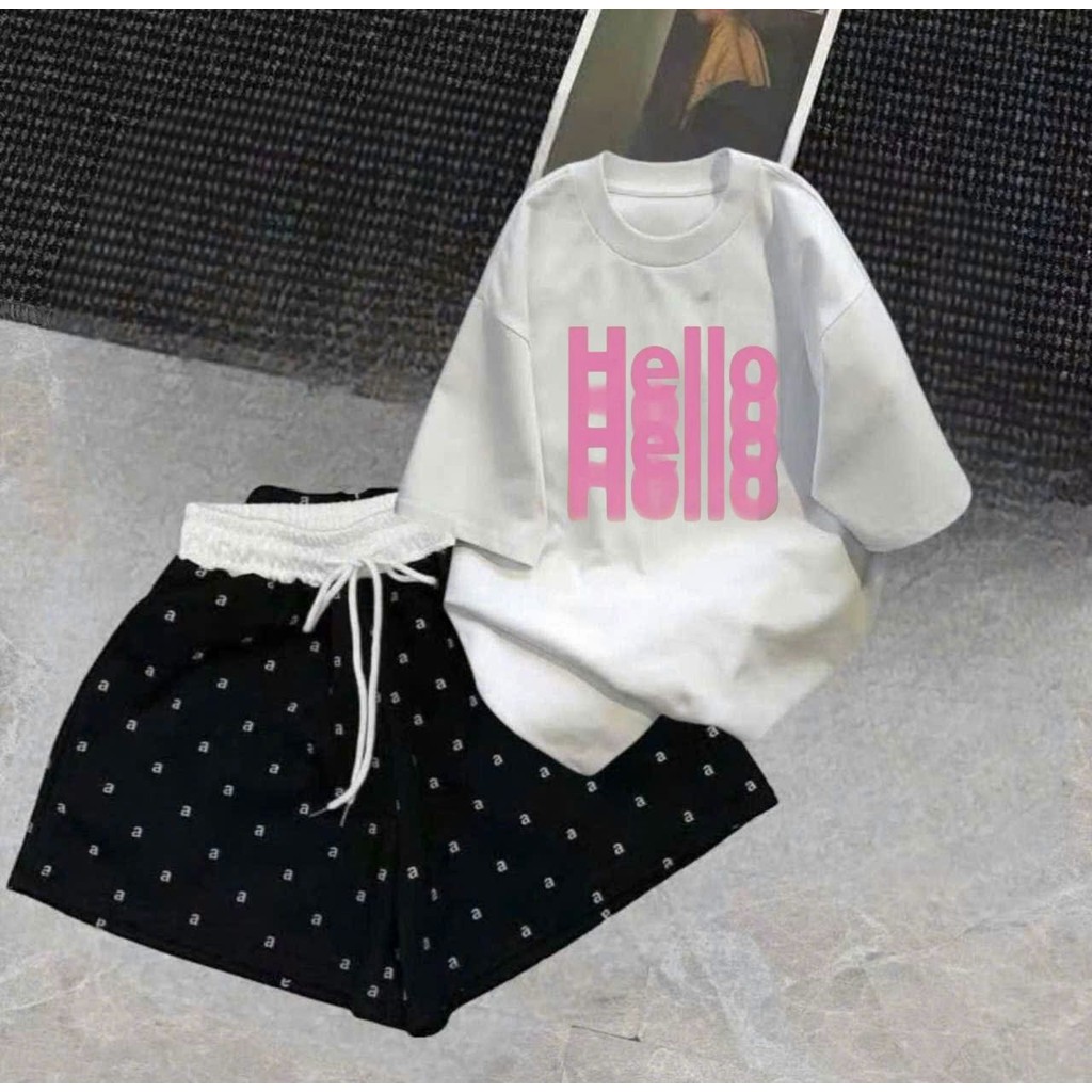 Tổng hợp các sét bộ quần ĐÙI cộc CHỮ A cạp chun màu trắng +mix áo phông form rộng unisex