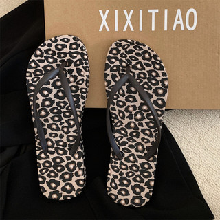 Xixitiao Flip-Flops Nữ Đi Biển Kỳ Nghỉ Châu Âu Phong Cách Mỹ Da Báo Độc Đáo Mùa Hè Mặc Ngoài
