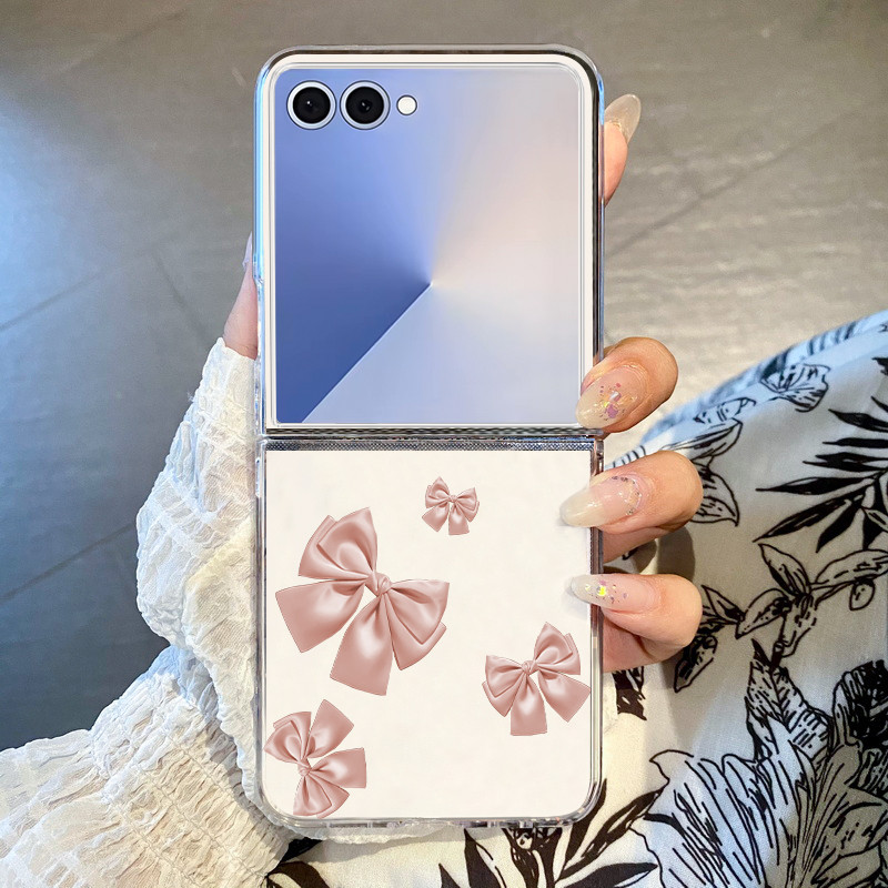 Ốp Điện Thoại Trong Suốt Họa Tiết Nơ Màu Hồng Cho Samsung Galaxy Z Flip 7 Flip 6 Flip 5 Flip 4 Flip 3 5G Cứng PC Gấp Dành Cho Samsung Z Flip 7 6 5 4 3