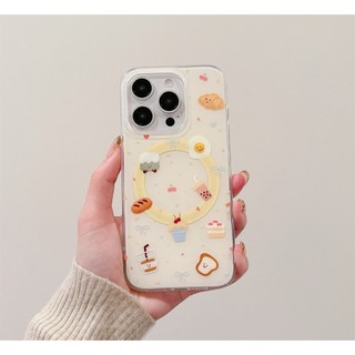 Dễ thương toàn màn hình tráng miệng bánh sừng túi khung từ tính Vỏ điện thoại di động thích hợp cho iPhone16 15 14 13 Pro Max chống sốc bảo vệ camera chống rơi mặt sau cứng