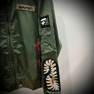 Áo Bomber Cá Mập Bape Xanh Rêu .(Double - Six) . Áo Khoác Gió Dù 2 Lớp Dày Dặn Dáng Rộng