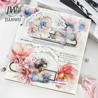 Jianwu Translucen Hoa Series Vintage Hoa Bronzing Chất Liệu Cắt Dán PET Sáng Tạo DIY Tạp Chí Văn Phòng Phẩm