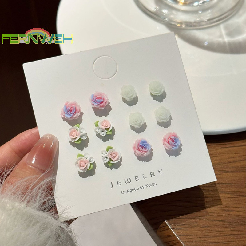 [Fernweh] Bộ 6 Đôi Bông Tai Hoa Nhiều Màu Sắc Dễ Thương Đơn Giản Dành Cho Nữ Bé Gái Bông Tai Đính Hoa Ngọt Ngào Sáng Tạo Tiệc Trang Sức Hợp Thời Trang Quà Tặng [MỚI]