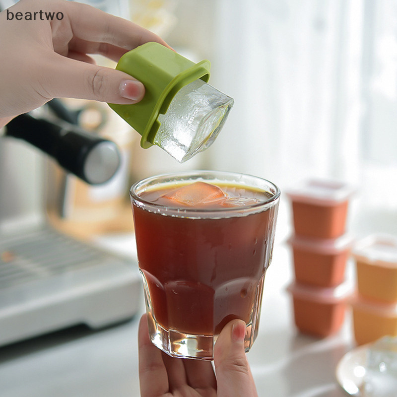< Beartwo > Khuôn làm đá viên độc lập Khay đá lớn PP Bảo quản tại nhà Làm hộp đá có nắp Phụ kiện nhà bếp Đẹp