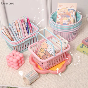 < Beartwo > Hộp đựng giỏ nhựa mới Hộp lưu trữ mua sắm di động Đồ lặt vặt để bàn Đồ chơi trái cây Văn phòng phẩm Tổ chức Giỏ lưu trữ tại nhà Đẹp