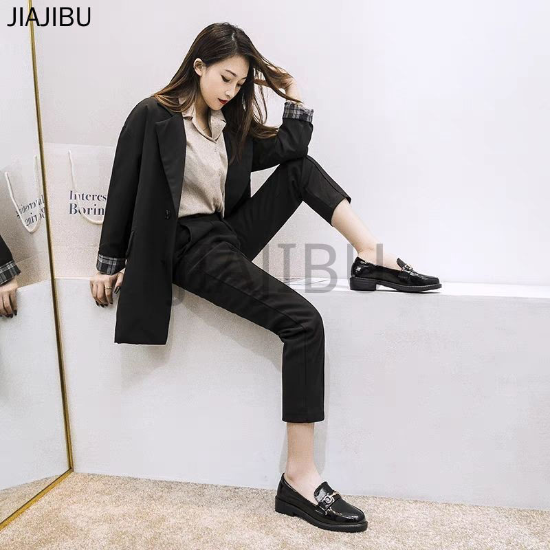 Size 35-46 Giày Nữ Cỡ Lớn Korean Fashion Platform Mary Jane Shoes 45 Giày Lười Da Đen Phong Cách Anh 44 Giày Đi Học Màu Đen Cho Bé Gái Có Khóa Kim Loại 43 Giày Búp Bê Lolita Mũi Tròn Gót Dày Chống Trượt