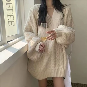 Áo len nữ mùa đông thiết kế cổ chữ V dáng dài form rộng hàng QCCC (CÓ BIG SIZE) XIMIMI SP55