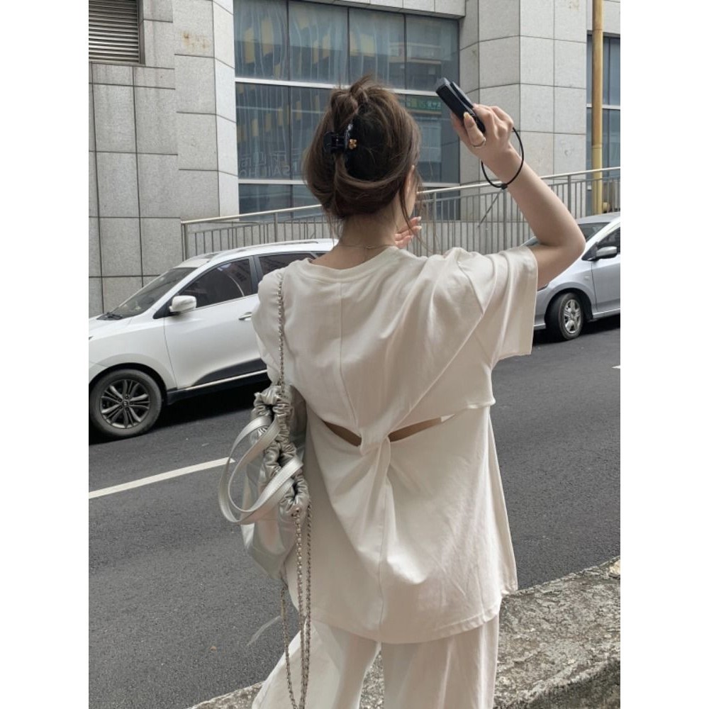 Milyfashion Cotton Nguyên Chất Thắt Lưng In Chữ Ngắn Tay Áo Thun Nữ Mùa Hè Thiết Kế Cẩn Thận Rời Thường Ngày Nửa Tay Top