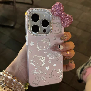 Ốp Lưng Iphone Làm Dày IMD Cứng Iphone 16 Pro Max Dễ Thương Hello Kitty 3D Nơ Kim Cương Sang Trọng Bảo Vệ Camera Cho IPhone 17 16 15 14 13 12 11 Pro Max 16 15 14 Plus