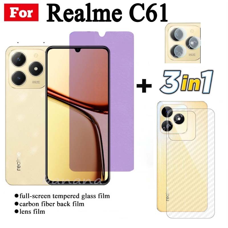 Kính cường lực tia sáng xanh Realme C61 cho Realme C63 C53 C55 C51 Note50 Bảo vệ màn hình + Phim ống kính máy ảnh + Phim mặt sau