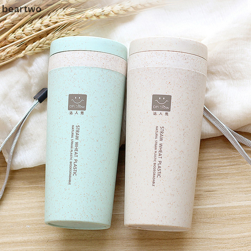 < Beartwo > Chai Giữ Nhiệt Di Động 300ml Nhựa Khỏe Mạnh Cốc Sợi Lúa Mì Cốc Giữ Nhiệt Hai Lớp Văn Phòng Cà Phê Trà Nước Cốc Du Lịch Đẹp