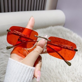 Kính râm vuông không khung Nhiều màu sắc Nam Nữ Retro Da Báo Head Kính râm kim loại